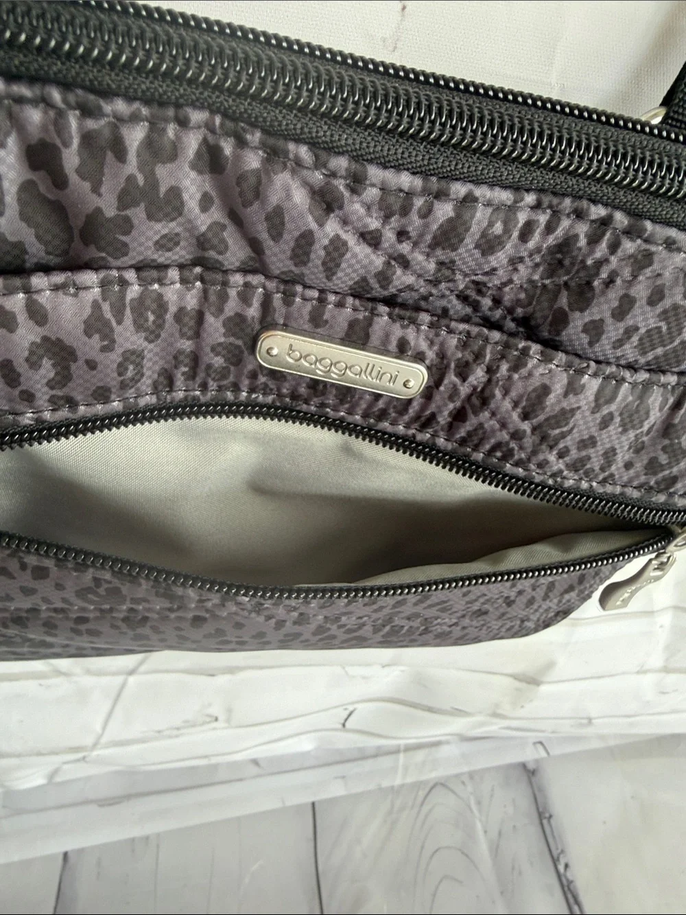 Baggallini Quilted Double Zip Anytime Crossbody in Charcoal Snakeskin Quilt - Picture 11 of 16